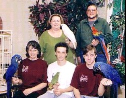 Dr. Patterson (standing on right) and staff of Schults Bird Farm